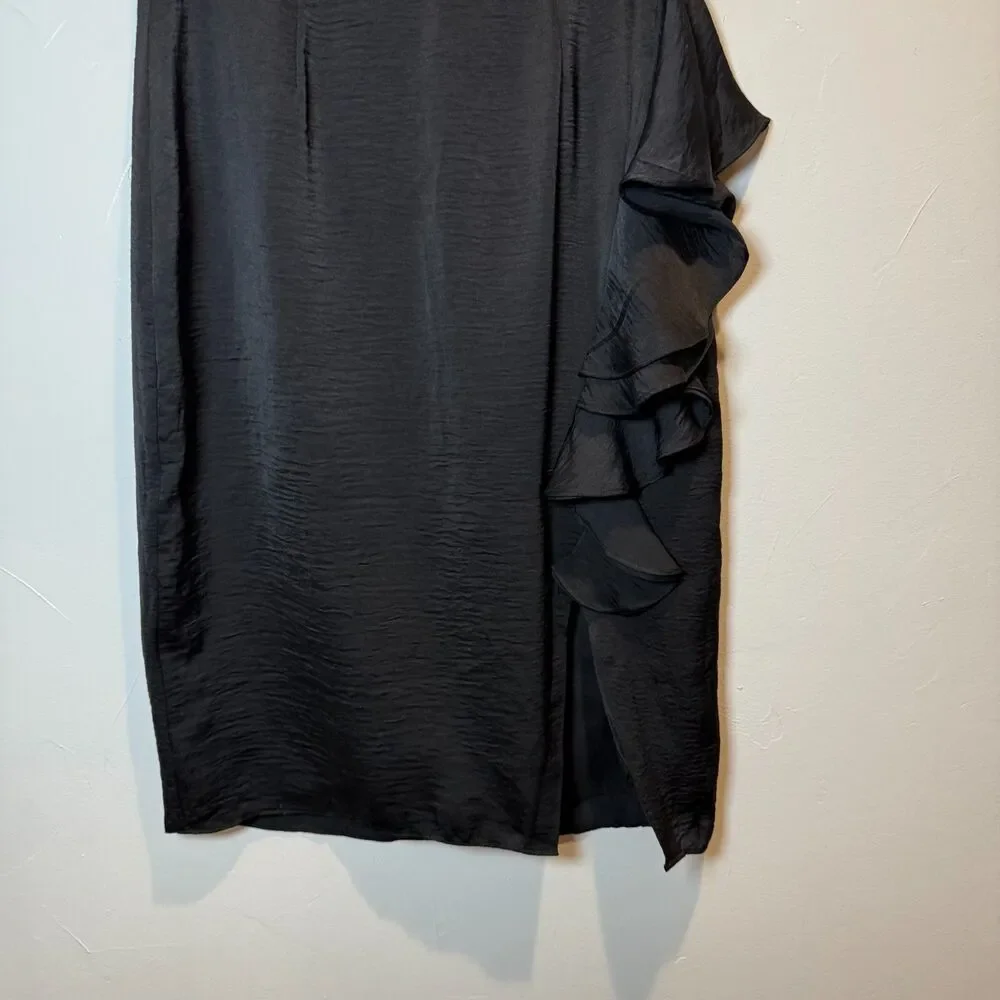 Belle Badgley Mischka Skirt Black Ruffle High Waist Pencil Skirt Size 4 *TEAR*